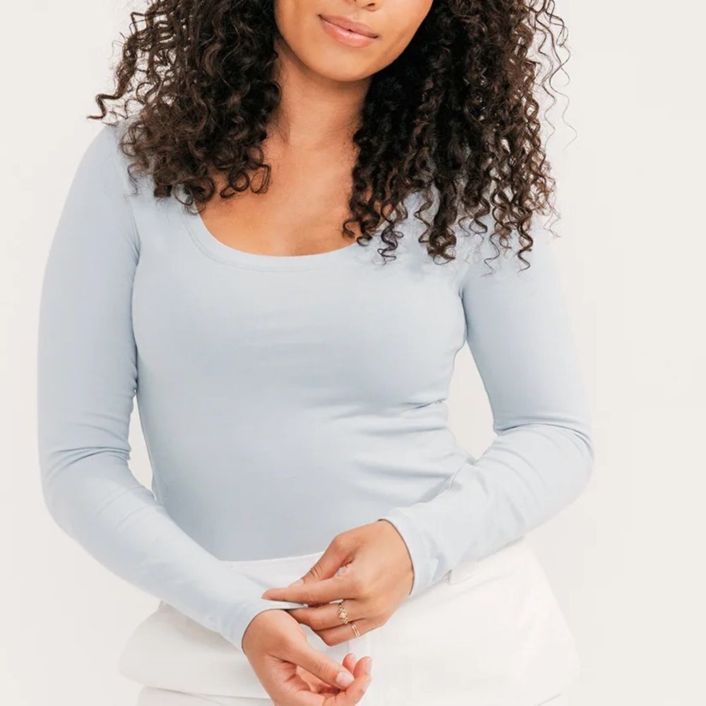 🔥easy standard  Fitted Long Sleeve Scoop sz small white New